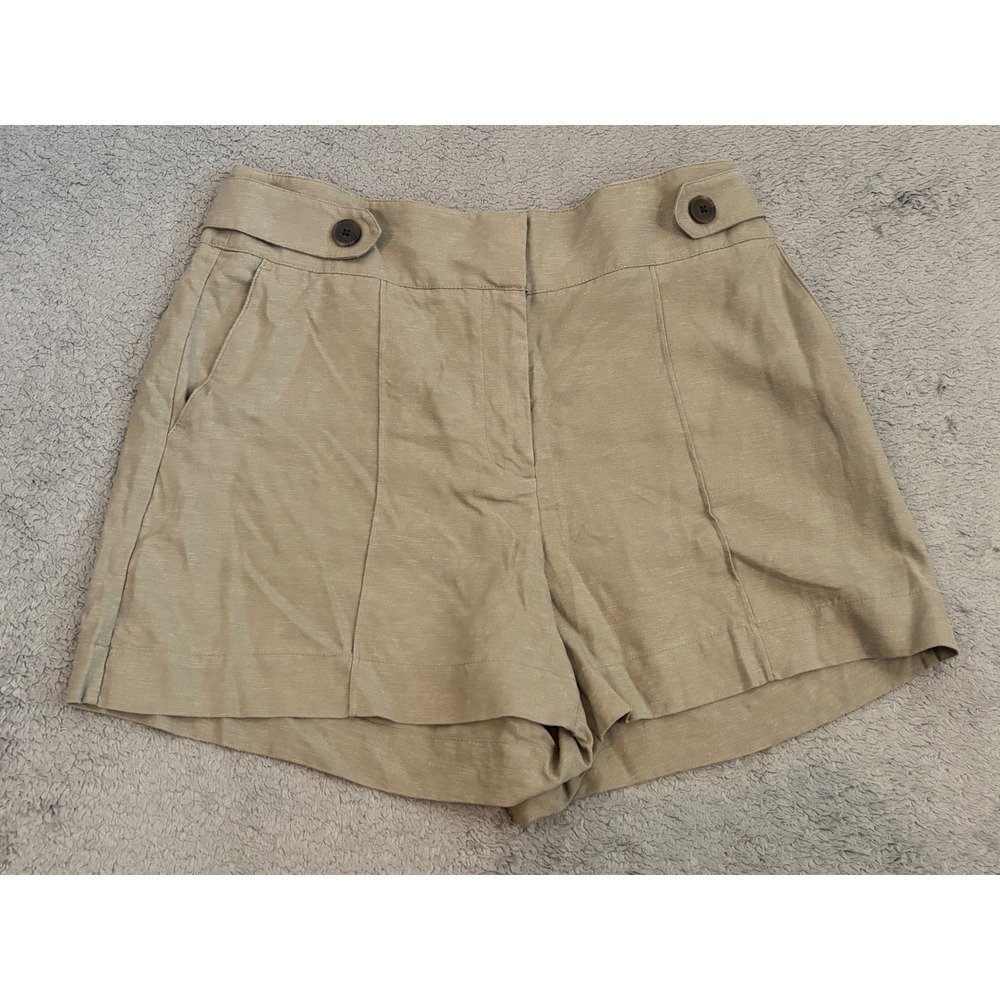 Nine West Womens Khaki Linen Blend High Rise Elastic Back Shorts Size L